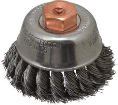 Osborn - 2-3/4" Diam, 3/8-24 Threaded Arbor, Steel Fill Cup Brush - 0.014 Wire Diam, 14,000 Max RPM - Eagle Tool & Supply