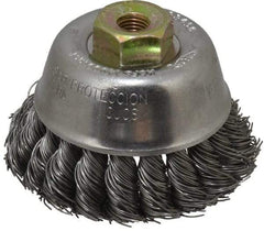 Osborn - 2-3/4" Diam, M10x1.25 Threaded Arbor, Steel Fill Cup Brush - 0.02 Wire Diam, 14,000 Max RPM - Eagle Tool & Supply