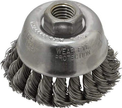 Osborn - 2-3/4" Diam, 5/8-11 Threaded Arbor, Steel Fill Cup Brush - 0.02 Wire Diam, 14,000 Max RPM - Eagle Tool & Supply