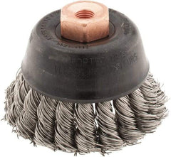 Osborn - 2-3/4" Diam, 3/8-24 Threaded Arbor, Stainless Steel Fill Cup Brush - 0.02 Wire Diam, 14,000 Max RPM - Eagle Tool & Supply