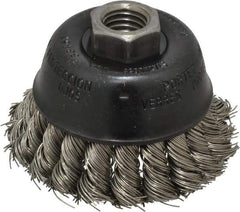 Osborn - 2-3/4" Diam, 5/8-11 Threaded Arbor, Stainless Steel Fill Cup Brush - 0.02 Wire Diam, 14,000 Max RPM - Eagle Tool & Supply