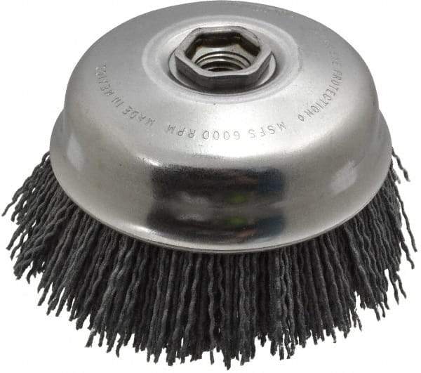 Osborn - 4" Diam, 5/8-11 Threaded Arbor Straight Wire Nylon Cup Brush - Medium Grade, 1-1/2" Trim Length, 6,000 Max RPM - Eagle Tool & Supply