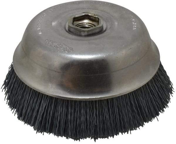 Osborn - 6" Diam, 5/8-11 Threaded Arbor Straight Wire Silicon Carbide Cup Brush - Extra Fine Grade, 1-1/2" Trim Length, 6,000 Max RPM - Eagle Tool & Supply