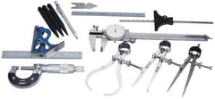 Value Collection - 12 Piece, Machinist Caliper and Micrometer Tool Kit - Includes 2 Piece Combination Square Set and Flexible Steel Rule - Eagle Tool & Supply