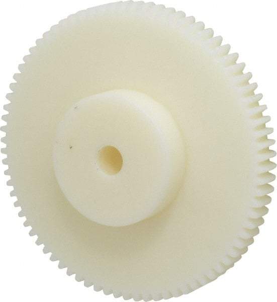 Poly Hi Solidur - 16 Pitch, 5" Pitch Diam, 5-1/8" OD, 80 Tooth Spur Gear - 1/2" Face Width, 1/2" Bore Diam, 2-1/4" Hub Diam, 14.5° Pressure Angle, Nylon - Eagle Tool & Supply