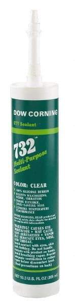 Dow Corning - 10.1 oz Cartridge Black RTV Silicone Joint Sealant - -76 to -65.2°F Operating Temp, 20 min Tack Free Dry Time, 24 hr Full Cure Time, Series 732 - Eagle Tool & Supply