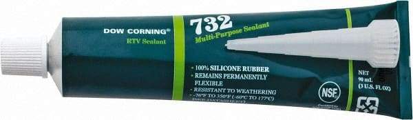 Dow Corning - 3 oz Tube Clear RTV Silicone Joint Sealant - -76 to 356°F Operating Temp, 20 min Tack Free Dry Time, 24 hr Full Cure Time, Series 732 - Eagle Tool & Supply