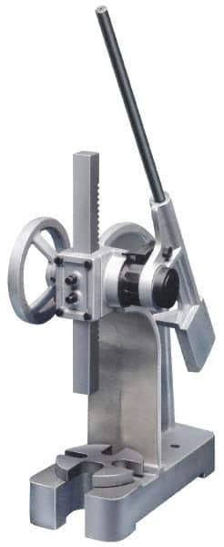 Interstate - 1-7/8" Ram, 5-15/16" Throat Depth, 2 Ton Manual Arbor Press - 8-1/2" Max Work Height x 11-7/8" Max Work Width, Ratchet Leverage, 25:1 Leverage Ratio, 6-1/4" Base Width x 15-3/4" Base Depth - Eagle Tool & Supply