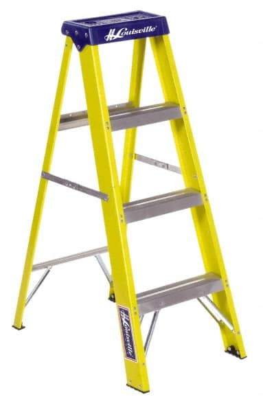 Louisville - 3 Steps, 4' High, Type I Rating, Fiberglass Step Ladder - 250 Lb Capacity, 18-7/8" Base Width - Eagle Tool & Supply