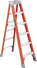 Louisville - 5 Steps, 6' High, Type IA Rating, Fiberglass Step Ladder - 300 Lb Capacity, 22-9/16" Base Width - Eagle Tool & Supply