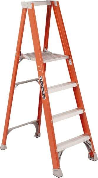 Louisville - 6 Steps, 6' High, Type IA Rating, Fiberglass Platform Ladder - 300 Lb Capacity, 28-1/8" Base Width - Eagle Tool & Supply
