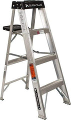Louisville - 3 Steps, 4' High, Type IA Rating, Aluminum Step Ladder - 300 Lb Capacity, 18-5/8" Base Width - Eagle Tool & Supply