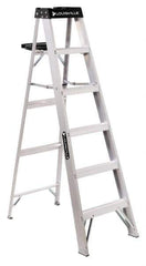 Louisville - 4 Steps, 5' High, Type IA Rating, Aluminum Step Ladder - 300 Lb Capacity, 20-1/8" Base Width - Eagle Tool & Supply