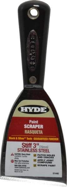 Hyde Tools - Stiff Stainless Steel 1-Edge Scraper - 3" Blade Width, Nylon Handle - Eagle Tool & Supply