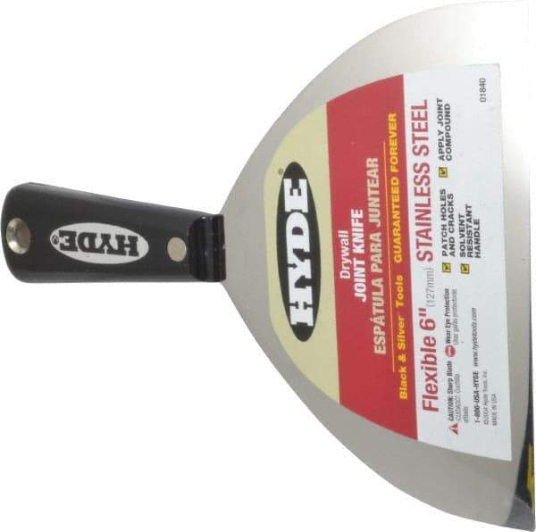 Hyde Tools - 6" Wide Stainless Steel Taping Knife - Flexible, Nylon Handle, 8-1/4" OAL - Eagle Tool & Supply