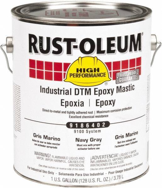 Rust-Oleum - 1 Gal Gloss Navy Gray Epoxy Mastic - 100 to 225 Sq Ft/Gal Coverage, <340 g/L VOC Content, Direct to Metal - Eagle Tool & Supply