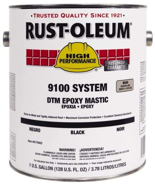 Rust-Oleum - 1 Gal Gloss Black Epoxy Mastic - 100 to 225 Sq Ft/Gal Coverage, <340 g/L VOC Content, Direct to Metal - Eagle Tool & Supply