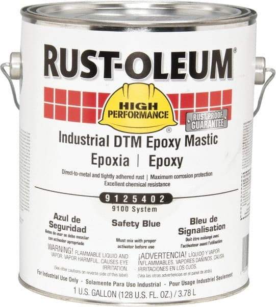 Rust-Oleum - 1 Gal Gloss Safety Blue Epoxy Mastic - 100 to 225 Sq Ft/Gal Coverage, <340 g/L VOC Content, Direct to Metal - Eagle Tool & Supply