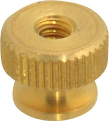 Electro Hardware - #4-40 UNC Thread, Uncoated, Grade B-633 Brass Round Knurled Thumb Nut - 1/4" Overall Height, 5/16" Head Diam - Eagle Tool & Supply