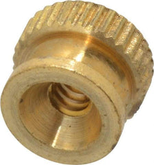 Electro Hardware - #6-32 UNC Thread, Uncoated, Grade B-633 Brass Round Knurled Thumb Nut - 9/32" Overall Height, 3/8" Head Diam - Eagle Tool & Supply