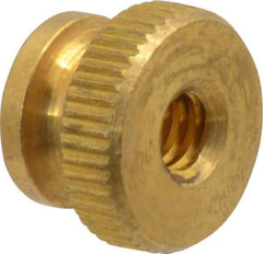 Electro Hardware - #10-24 UNC Thread, Uncoated, Grade B-633 Brass Round Knurled Thumb Nut - 11/32" Overall Height, 1/2" Head Diam - Eagle Tool & Supply