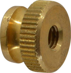 Electro Hardware - #10-32 UNF Thread, Uncoated, Grade B-633 Brass Round Knurled Thumb Nut - 11/32" Overall Height, 1/2" Head Diam - Eagle Tool & Supply