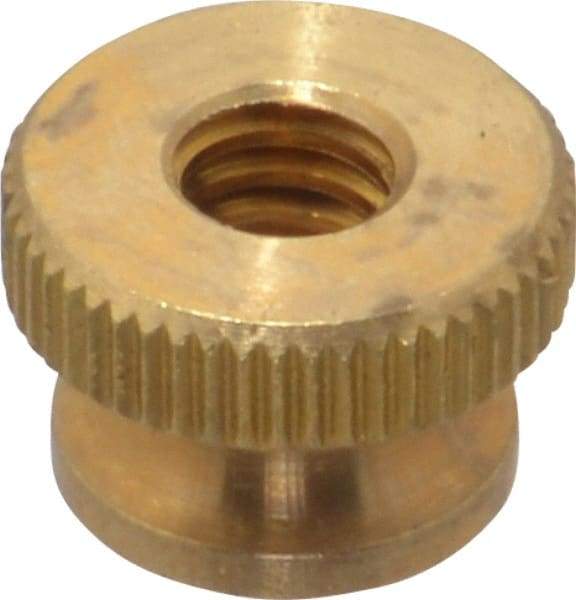 Electro Hardware - 1/4-20" UNC Thread, Uncoated, Grade B-633 Brass Round Knurled Thumb Nut - 3/8" Overall Height, 9/16" Head Diam - Eagle Tool & Supply