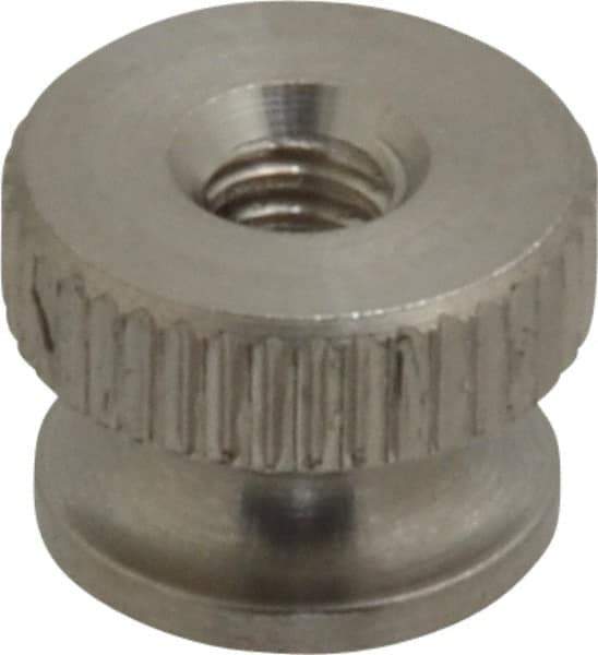 Electro Hardware - #6-32 UNC Thread, Uncoated, Grade 302, 303 Stainless Steel Round Knurled Thumb Nut - 9/32" Overall Height, 3/8" Head Diam - Eagle Tool & Supply