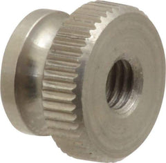 Electro Hardware - #10-32 UNF Thread, Uncoated, Grade 302, 303 Stainless Steel Round Knurled Thumb Nut - 11/32" Overall Height, 1/2" Head Diam - Eagle Tool & Supply