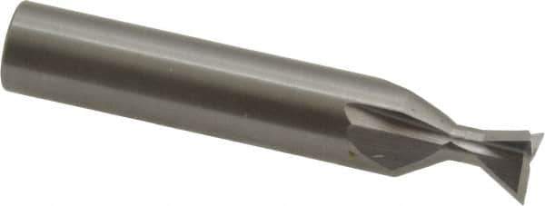 Made in USA - 3/8" Diam x 3/16" Width of Cut, 60° Included Angle, Carbide-Tipped Dovetail Cutter - 3/8" Shank Diam, 2-1/8" Overall Length, 0.0050-0.0100" Corner Radius, Weldon Flat, Uncoated - Eagle Tool & Supply