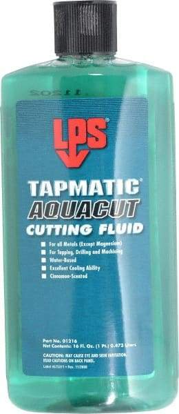 LPS - Tapmatic AquaCut, 16 oz Bottle Cutting & Tapping Fluid - Water Soluble, For Boring, Broaching, Drawing, Drilling, Engraving, Facing, Finishing, Grinding, Milling, Reaming, Sawing, Stamping, Tapping, Threading, Turning - Eagle Tool & Supply