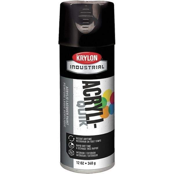 Krylon - Black, 12 oz Net Fill, Gloss, Lacquer Spray Paint - 15 to 20 Sq Ft per Can, 16 oz Container, Use on Cabinets, Color Coding Steel & Lumber, Conduits, Drums, Ducts, Fabric, Furniture, Motors, Pipelines, Tools - Eagle Tool & Supply