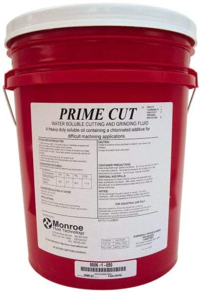 Monroe Fluid Technology - Prime Cut, 5 Gal Pail Cutting & Grinding Fluid - Water Soluble, For CNC Milling, Drilling, Tapping, Turning - Eagle Tool & Supply