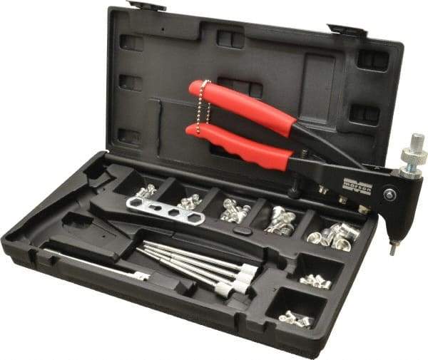 Value Collection - 63 Piece Aluminum Manual Rivet Nut Tool Kit - #6-32, 3/8-16" Thread - Eagle Tool & Supply