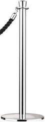Tensator - 34" High, 2" Pole Diam, Standard Post - 11-1/2" Base Diam, Flat Satin Chrome (Color) Steel Post - Eagle Tool & Supply