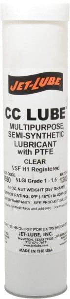 Jet-Lube - 14 oz Cartridge Synthetic General Purpose Grease - Clear, Food Grade, 400°F Max Temp, NLGIG 1-1/2, - Eagle Tool & Supply