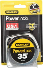 Stanley - 35' x 1" Yellow Blade Tape Measure - 1/16" Graduation, Inch Graduation Style, Silver Case - Eagle Tool & Supply