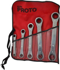 Proto - 5 Piece, 1/4 x 5/8 to 3/4 x 7/8", 12 Point, Ratcheting Box Wrench Set - Inch System of Measurement, Full Polish Finish, Comes in Nylon Roll - Eagle Tool & Supply