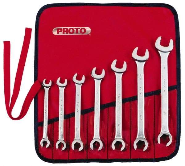 Proto - 7 Piece, 3/8" to 3/4", 6 Point Flare Nut Wrench Set - Inch Measurement Standard, Satin Finish, Comes in Nylon Roll - Eagle Tool & Supply