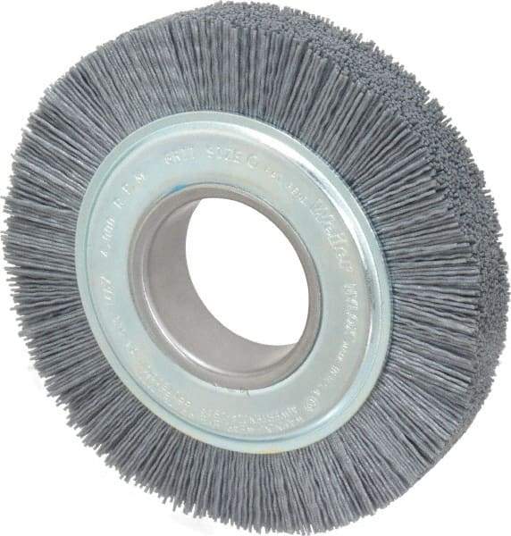 Weiler - 6" OD, 2" Arbor Hole, Crimped Nylon Wheel Brush - 1" Face Width, 1-1/4" Trim Length, 0.035" Filament Diam, 3,600 RPM - Eagle Tool & Supply