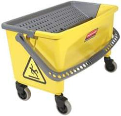 Rubbermaid - 40 Qt Plastic Bucket & Wringer - 14-1/2" Long x 16.1" High x 26.2" Wide, Yellow - Eagle Tool & Supply