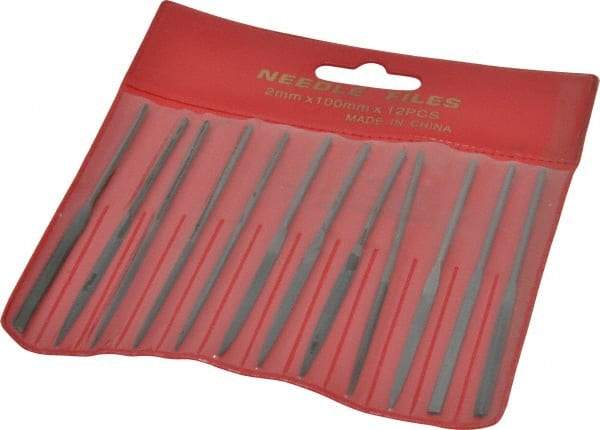 Value Collection - 12 Piece Swiss Pattern File Set - 4" Long, 2 Coarseness, Round Handle, Set Includes Barrette, Crossing, Equalling, Flat, Half Round, Knife, Round, Round Edge Joint, Slitting, Square, Three Square - Eagle Tool & Supply