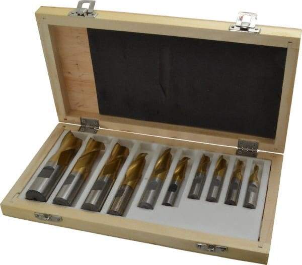 Interstate - 3/16 to 3/4", 2 Flute Square End Mill Set - TiN Coating, High Speed Steel, Single End, Centercutting - Eagle Tool & Supply