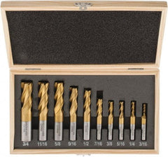 Interstate - 3/16 to 3/4", 4 Flute Square End Mill Set - TiN Coating, High Speed Steel, Single End, Centercutting - Eagle Tool & Supply