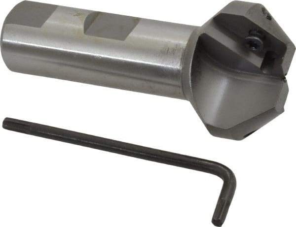 Everede Tool - 41° Lead Angle, 1.414" Max Cut Diam, 11/16" Min Cut Diam, 0.418" Max Depth of Cut, Indexable Chamfer and Angle End Mill - 2 Inserts, APLT 347 Insert Style, 3" Overall Length, Straight Shank, 82° Included Angle - Eagle Tool & Supply