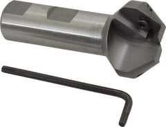 Everede Tool - 41° Lead Angle, 1.414" Max Cut Diam, 11/16" Min Cut Diam, 0.418" Max Depth of Cut, Indexable Chamfer and Angle End Mill - 2 Inserts, APLT 347 Insert Style, 3" Overall Length, Straight Shank, 82° Included Angle - Eagle Tool & Supply