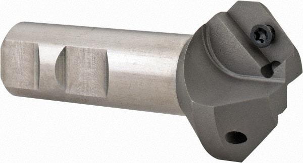 Everede Tool - 30° Lead Angle, 1.553" Max Cut Diam, 1" Min Cut Diam, 0.479" Max Depth of Cut, Indexable Chamfer and Angle End Mill - 3 Inserts, APLT 347 Insert Style, 3.2" Overall Length, Straight Shank, 60° Included Angle - Eagle Tool & Supply