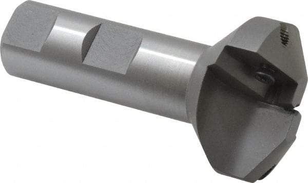 Everede Tool - 60° Lead Angle, 1.458" Max Cut Diam, 1/2" Min Cut Diam, 0.277" Max Depth of Cut, Indexable Chamfer and Angle End Mill - 2 Inserts, APLT 347 Insert Style, 3" Overall Length, Straight Shank, 120° Included Angle - Eagle Tool & Supply