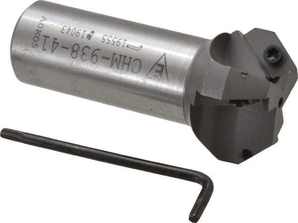 Everede Tool - 41° Lead Angle, 1.664" Max Cut Diam, 15/16" Min Cut Diam, 0.418" Max Depth of Cut, Indexable Chamfer and Angle End Mill - 3 Inserts, APLT 347 Insert Style, 3.2" Overall Length, Straight Shank, 82° Included Angle - Eagle Tool & Supply