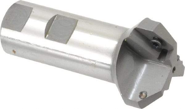 Everede Tool - 45° Lead Angle, 1.721" Max Cut Diam, 15/16" Min Cut Diam, 0.391" Max Depth of Cut, Indexable Chamfer and Angle End Mill - 3 Inserts, APLT 347 Insert Style, 3.2" Overall Length, Straight Shank, 90° Included Angle - Eagle Tool & Supply